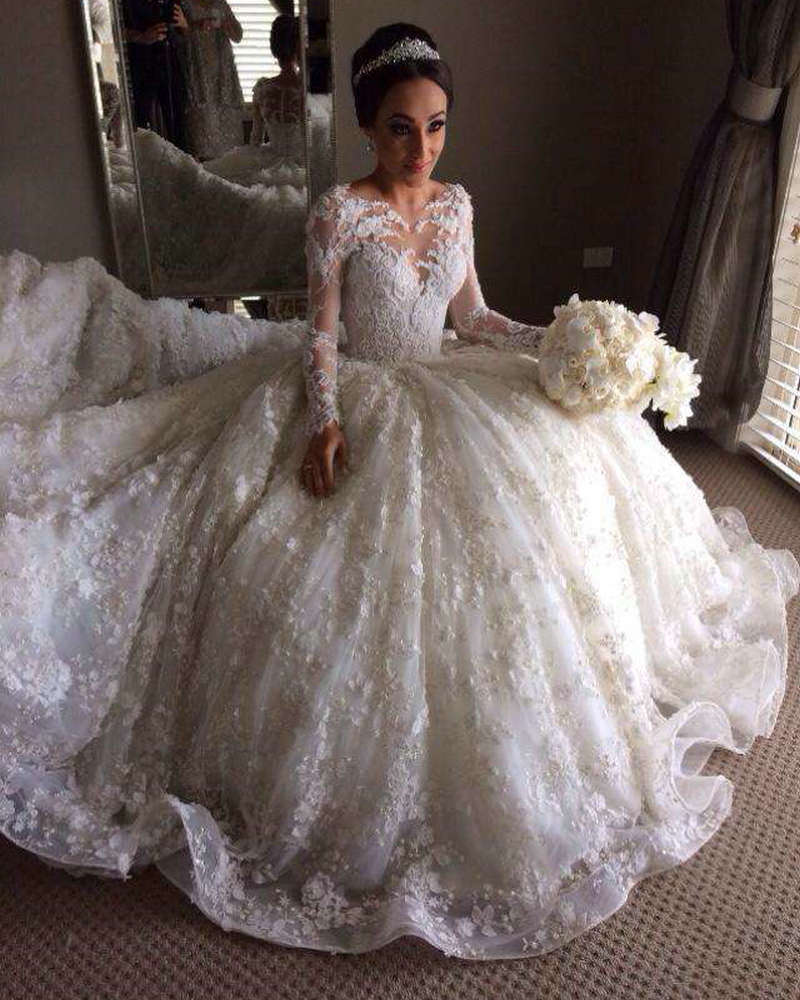 Ball Gown Wedding Dress, Elegant Wedding Gowns, 2016 Bridal Gowns, Bridal Gowns Vintage , Muslim Wedding Dress, Wedding Dress Long Sleeves